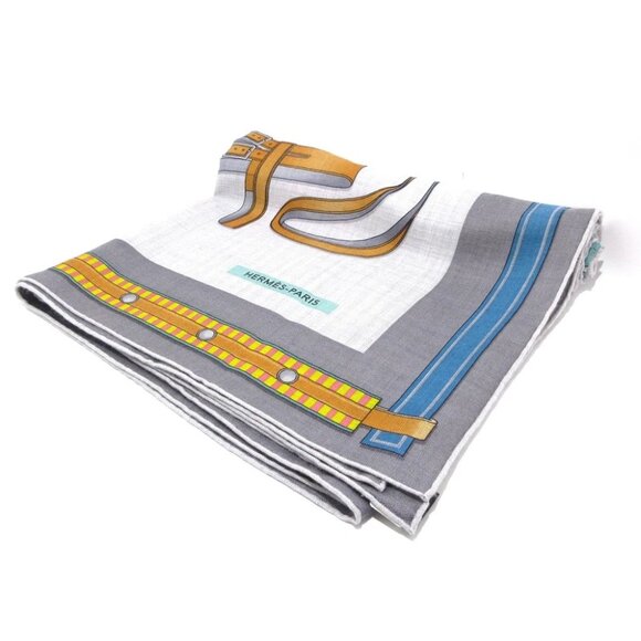 Auth HERMES Carre 140 - Gray Orange Multi Cashmere Silk Scarf - Picture 1 of 6